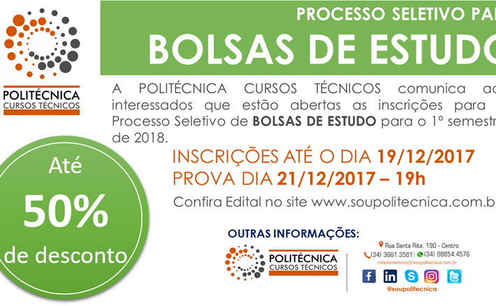 Bolsas de Estudo 2018 – Politécnica Cursos Técnicos