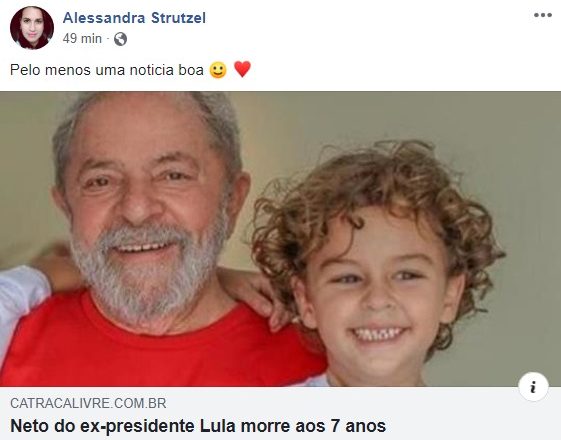 Blogueira comemora a morte do neto de LULA