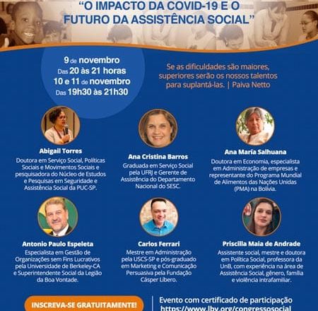Congresso da LBV discutirá “O impacto da Covid-19 e o futuro da Assistência Social”